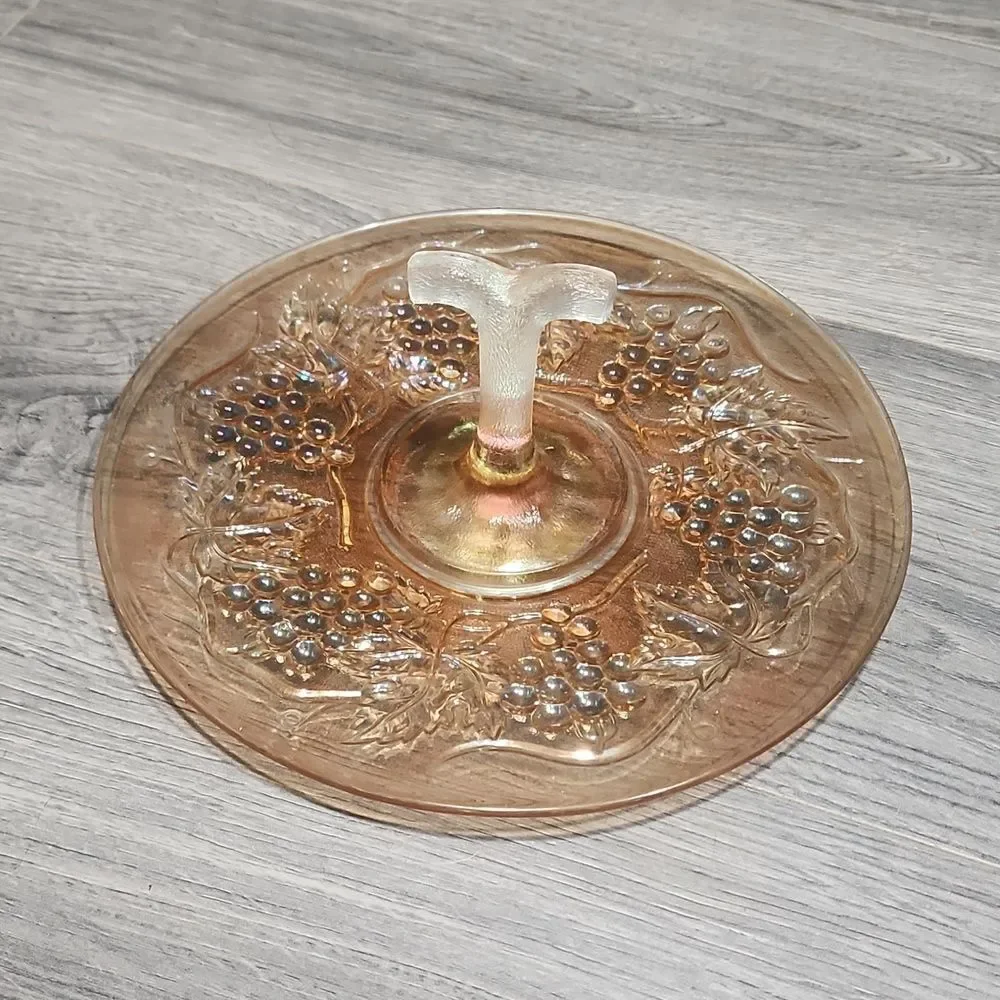 EUC Vintage Amber Carnival Glass Grape & Gable Marigold Serving Platter